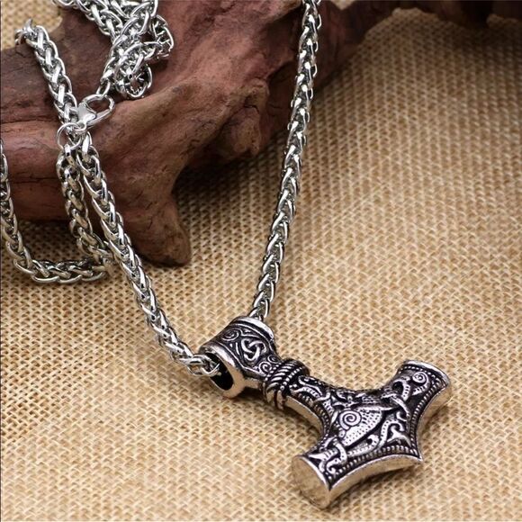 Viking Norse mjolnir Thor’s hammer necklace NEW NIP NWT weave chain stainless - Picture 8 of 16